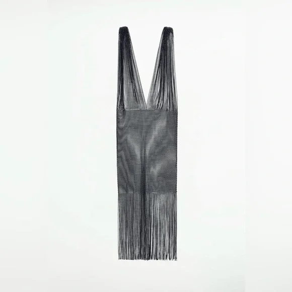 ZARA NEW WOMAN JEWEL WATERFALL DRESS WITH RHINESTONES SILVER - Picture 14 of 14